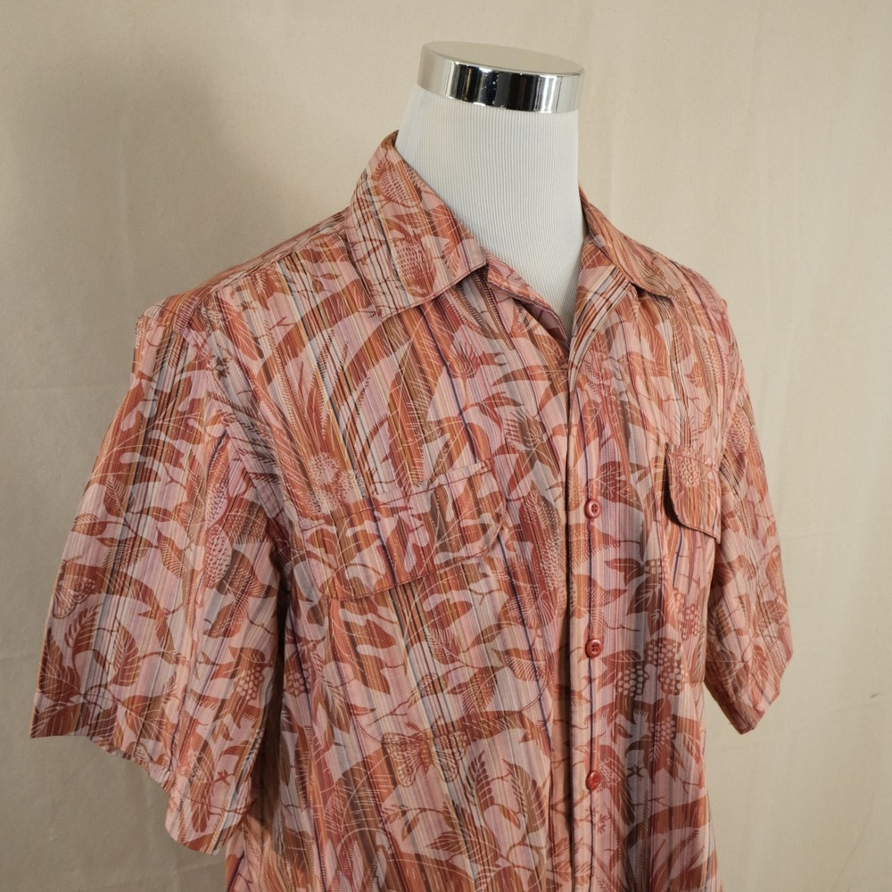 Tommy Bahama Large Vintage Fit Hawaiian Shirt Pink Tropical Birds Cotton Mens